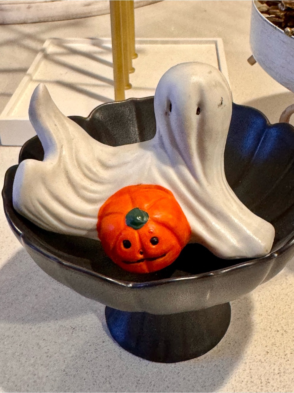 VTG Flambro Halloween Ceramic Ghost and Pumpkin Figurine 80’s-90’s